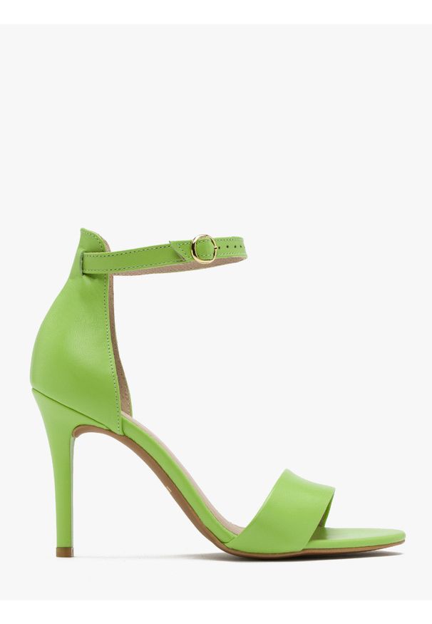 Ryłko - Zielone sandały na wysokiej szpilce REBEKA. Kolor: zielony. Materiał: skóra. Obcas: na obcasie. Wysokość obcasa: średni