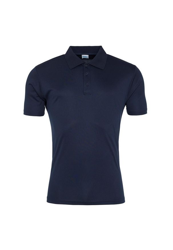 JUST COOL - Męska Gładka Koszulka Polo. Typ kołnierza: polo. Kolor: niebieski. Wzór: gładki