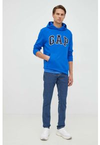 GAP bluza bawełniana męska kolor niebieski z kapturem z aplikacją. Typ kołnierza: kaptur. Kolor: niebieski. Materiał: bawełna. Wzór: aplikacja #4