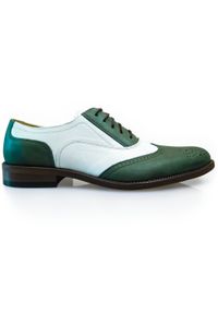 Modini - Zielono-białe obuwie męskie - spektatory, caponki T100. Kolor: zielony, biały, wielokolorowy. Materiał: skóra. Styl: klasyczny, wizytowy #1