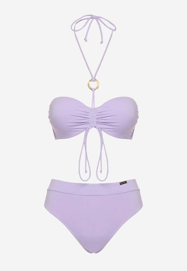 Renee - Fioletowe Bikini Figi i Usztywniany Biustonosz z Regulowanymi Ramiączkami Ozdobiony Sznurkiem Rosbia. Kolor: fioletowy. Wzór: aplikacja
