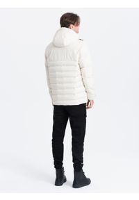 Ombre Clothing - Zimowa kurtka męska z odpinanym kapturem - kremowa V2 - Rozmiar: L. Kolor: kremowy. Materiał: poliester, polar. Sezon: zima #4