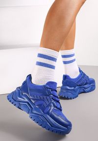 Renee - Niebieskie Sneakersy Sznurowane na Grubej Podeszwie Releta. Kolor: niebieski. Materiał: jeans, dresówka #6