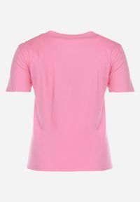 Born2be - Różowy Bawełniany T-shirt Koszulka z Krótkim Rękawem z Nadrukiem i Cyrkoniami Qumara. Kolor: różowy. Materiał: bawełna. Długość rękawa: krótki rękaw. Długość: krótkie. Wzór: nadruk. Styl: klasyczny #4
