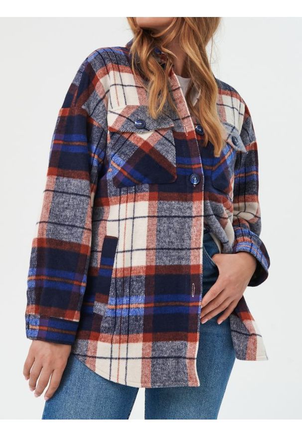 Sinsay - Kurtka koszulowa w kratę - niebieski. Kolor: niebieski