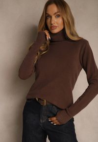 Renee - Brązowy Golf Sweter o Dopasowanym Kroju z Kaszmirem Zairith. Okazja: do pracy, na spacer, na co dzień, na spotkanie biznesowe. Typ kołnierza: golf. Kolor: brązowy. Materiał: kaszmir. Wzór: aplikacja. Styl: klasyczny, casual, elegancki, biznesowy #3