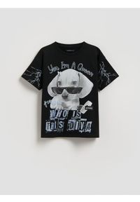 Reserved - T-shirt z nadrukiem - czarny. Kolor: czarny. Materiał: bawełna. Wzór: nadruk