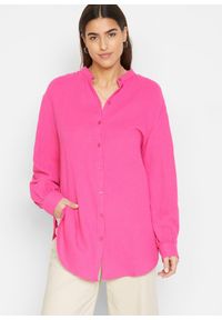 bonprix - Długa bluzka z przewiewnego muślinu. Kolor: różowy. Materiał: bawełna. Długość: długie #1