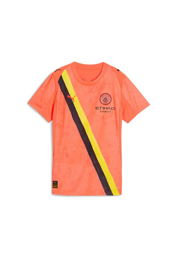 Puma - Damska koszulka KIDSUPER × MANCHESTER CITY PUMA Neon Sun Black Orange. Kolor: czarny, pomarańczowy, wielokolorowy, żółty