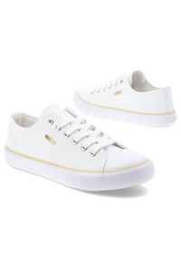 Big-Star - Trampki damskie Big Star, materiałowa cholewka sznurowany fason klasyczna biała podeszwa złote detale minimalistyczny design, białe, TT274772. Okazja: na co dzień, na spacer. Zapięcie: sznurówki. Kolor: biały. Materiał: materiał. Szerokość cholewki: normalna. Styl: klasyczny #4
