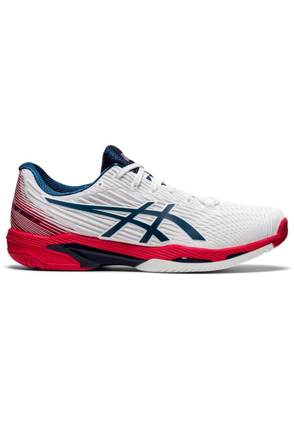 Asics - BUTY TENIS GEL SOLUTION SPEED 2 FF MĘSKIE na każdą nawierzchnię. Kolor: biały, niebieski, czerwony, wielokolorowy. Materiał: kauczuk. Sport: tenis