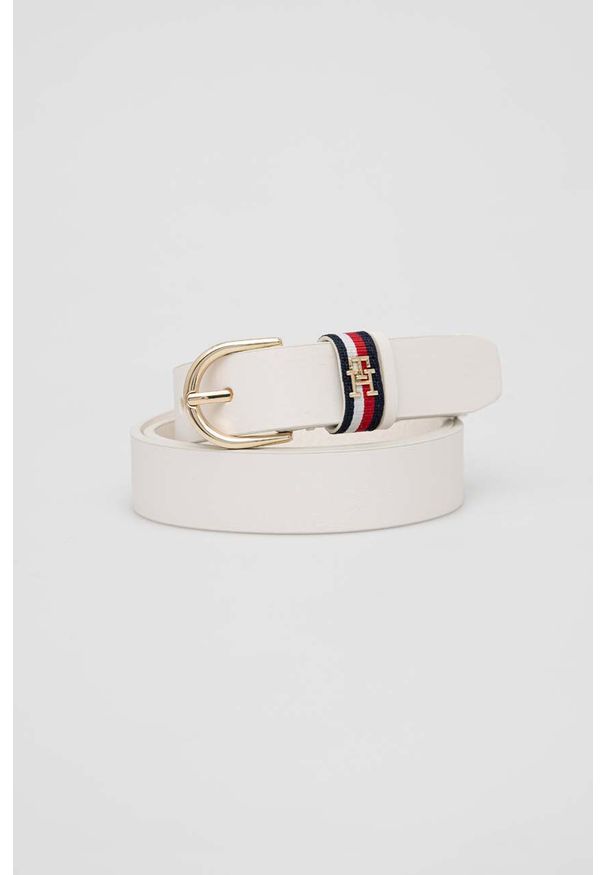 TOMMY HILFIGER - Tommy Hilfiger pasek skórzany damski kolor biały. Kolor: biały. Materiał: skóra