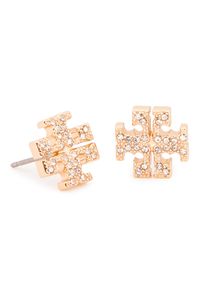 Tory Burch Kolczyki Crystal Logo Stud Earring 53423 Złoty. Materiał: złote. Kolor: złoty