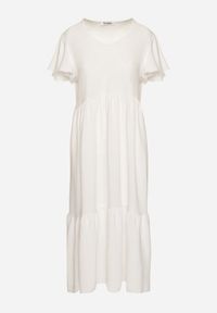 Born2be - Biała Sukienka o Rozkloszowanym Kroju z Wiskozą Filastia. Okazja: na co dzień. Typ kołnierza: dekolt w kształcie V. Kolor: biały. Materiał: wiskoza. Długość rękawa: krótki rękaw. Typ sukienki: rozkloszowane. Styl: klasyczny, casual, elegancki #6