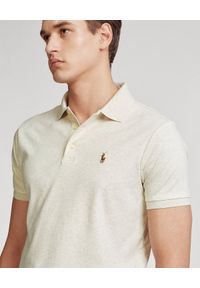 Ralph Lauren - RALPH LAUREN - Beżowa koszulka polo Custom Slim Fit. Typ kołnierza: polo. Kolor: beżowy. Materiał: bawełna, prążkowany, tkanina. Wzór: haft #4