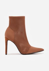 Renee - Brązowe Botki VICES na Szpilce z Elastyczną Dzianinową Cholewką Dedanna. Zapięcie: bez zapięcia. Kolor: brązowy. Materiał: dzianina. Szerokość cholewki: normalna. Obcas: na szpilce #9