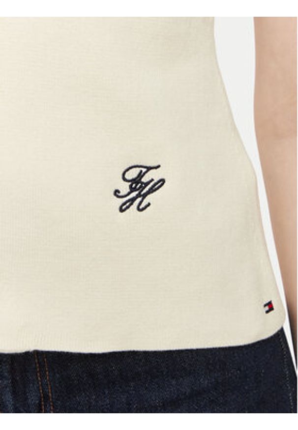 TOMMY HILFIGER - Tommy Hilfiger Top WW0WW49707 Beżowy jasny Slim Fit. Kolor: beżowy. Materiał: bawełna