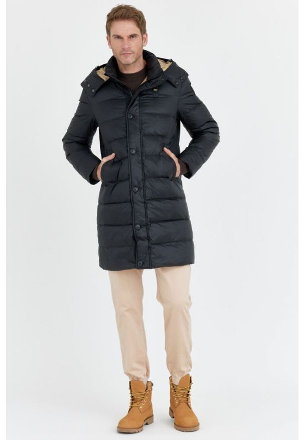 Blauer USA - BLAUER Czarna długa puchowa kurtka męska GUS z odpinanym kapturem, Rozmiar 3XL. Kolor: czarny. Materiał: puch. Długość: długie