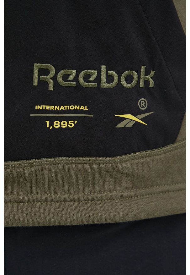 Reebok Classic bluza męska kolor zielony z kapturem z aplikacją. Okazja: na co dzień. Typ kołnierza: kaptur. Kolor: zielony. Materiał: włókno, materiał. Długość rękawa: raglanowy rękaw. Wzór: aplikacja. Styl: casual