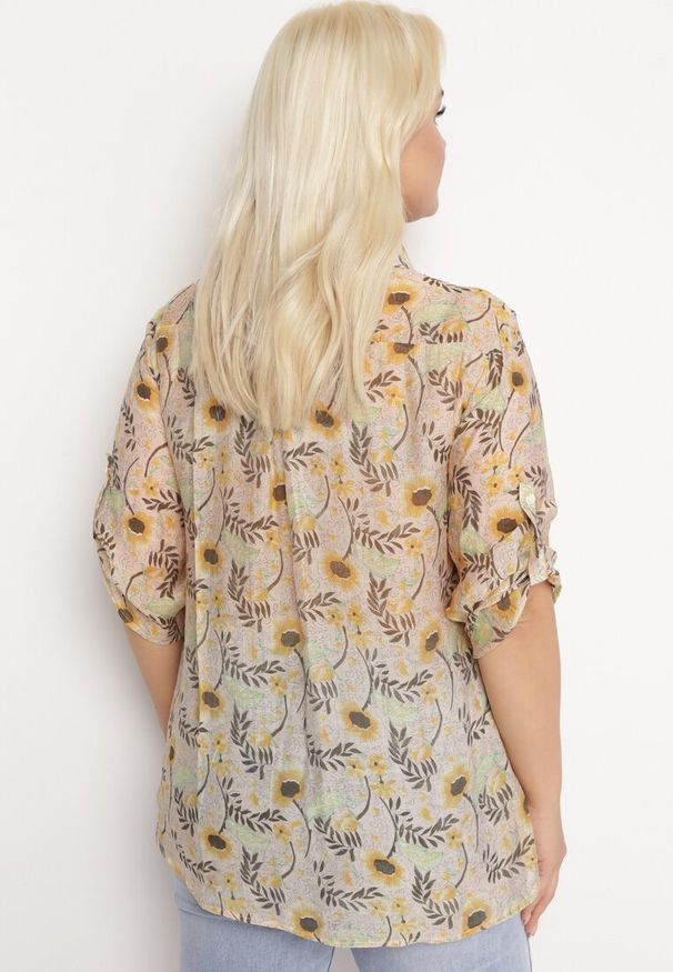 Born2be - Żółta Koszula w Kwiaty z Podpinanymi Rękawami 3/4 Rosedris. Kolor: żółty. Wzór: kwiaty
