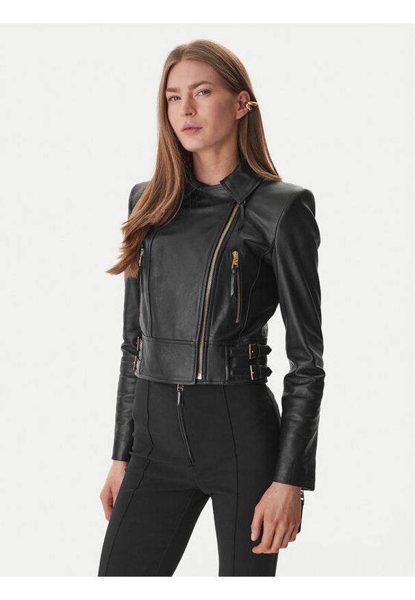 Elisabetta Franchi Kurtka skórzana GD-57Z-61E2-V1490 Czarny Regular Fit. Kolor: czarny. Materiał: skóra