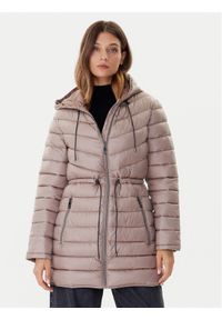 DKNY Płaszcz zimowy DLEMPV38 Beżowy Slim Fit. Kolor: beżowy. Materiał: syntetyk. Sezon: zima