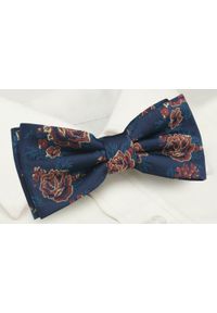 Mucha Męska z Poszetką - Alties - Ciemnoniebieska w Róże. Kolor: niebieski. Styl: sportowy, elegancki