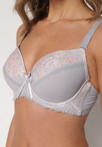 Born2be - Szaro-Różowy Biustonosz Ozdobiony Cyrkoniami i Koronką Corraella. Kolor: szary. Materiał: koronka. Wzór: koronka, aplikacja #4