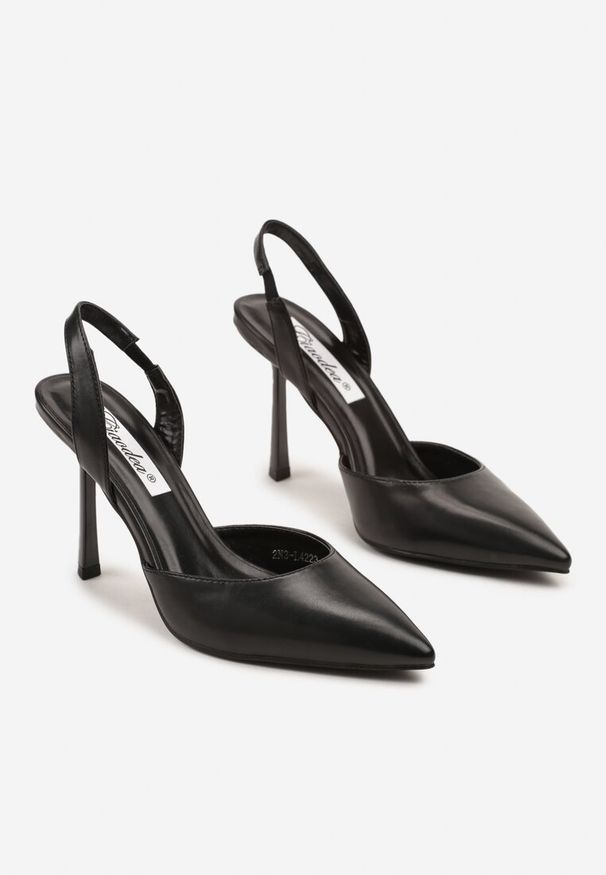 Renee - Czarne Sandały na Szpilce ze Szpiczastym Noskiem i Odkrytą Piętą Deralise. Okazja: na co dzień, na spotkanie biznesowe, do pracy. Nosek buta: szpiczasty. Kolor: czarny. Materiał: jeans. Obcas: na szpilce. Styl: biznesowy, casual, elegancki, klasyczny. Wysokość obcasa: średni