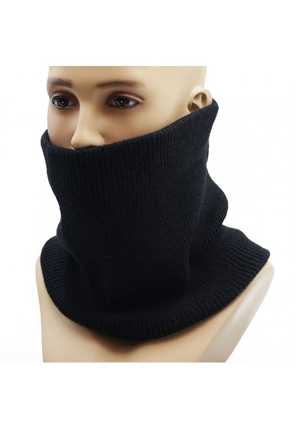 Komin Czarny z Kożuszkiem, Wąski, Przylegający, Ciepły, Zimowy -Pako Jeans. Kolor: czarny. Materiał: akryl. Sezon: zima