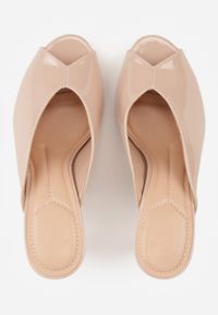 Born2be - Beżowe Lakierowane Klapki na Szpilce z Odkrytym Noskiem Lilyera. Okazja: na co dzień, do pracy. Kolor: beżowy. Materiał: lakier. Obcas: na szpilce. Styl: casual, elegancki #4