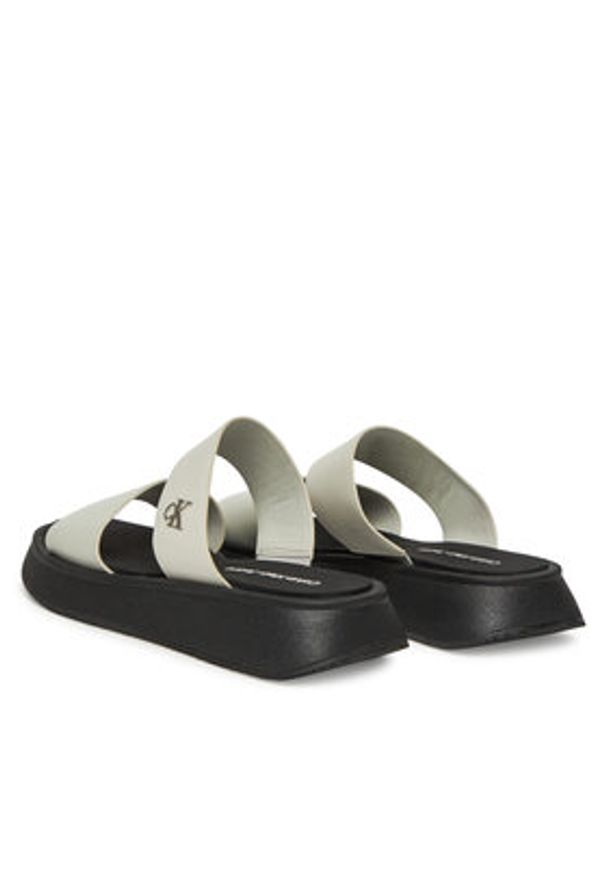 Calvin Klein Jeans Klapki Sandal Slide Double Strap YW0YW01694 Biały. Kolor: biały. Materiał: skóra