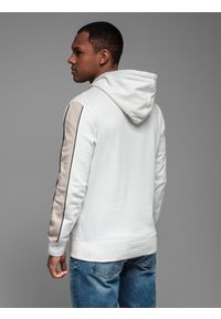 Ombre Clothing - Męska bawełniana bluza z kapturem z kontrastującymi elementami - biała V1 OM-SSNZ-0225 - XXL. Okazja: na co dzień. Typ kołnierza: kaptur. Kolor: biały. Materiał: bawełna. Wzór: napisy. Styl: sportowy, casual #8