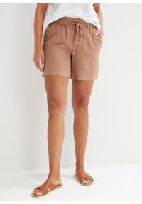 bonprix - Szorty paperbag z lnem. Kolor: brązowy. Materiał: len. Długość: krótkie. Sezon: lato #1