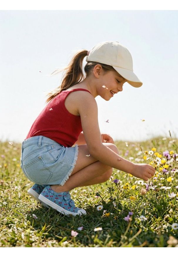 Sinsay - Szorty jeansowe w paski - niebieski. Kolor: niebieski. Materiał: jeans. Wzór: paski