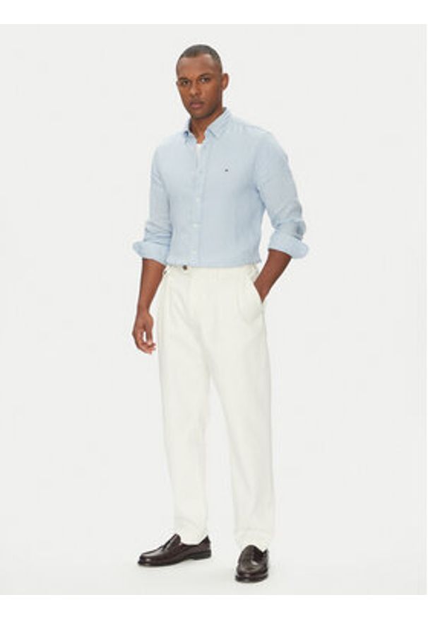 TOMMY HILFIGER - Tommy Hilfiger Koszula MW0MW34602 Błękitny Regular Fit. Kolor: niebieski. Materiał: len