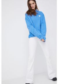 Wrangler Bluza bawełniana damska z kapturem z nadrukiem. Typ kołnierza: kaptur. Kolor: niebieski. Materiał: bawełna. Długość rękawa: długi rękaw. Długość: długie. Wzór: nadruk #4