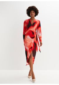 bonprix - Sukienka midi ze sprzączką. Kolor: czerwony. Wzór: nadruk. Długość: midi #1