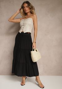 Renee - Czarna Rozkloszowana Spódnica z Wiskozy Ozdobiona Wiązaniem Elliressa. Okazja: na co dzień. Kolor: czarny. Materiał: wiskoza. Wzór: aplikacja. Styl: casual, elegancki