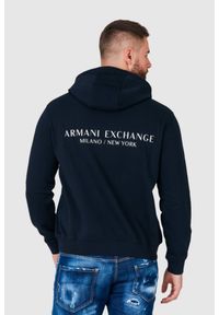 Armani Exchange - ARMANI EXCHANGE Granatowa bluza męska z kapturem i logo. Typ kołnierza: kaptur. Kolor: niebieski #4