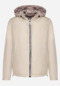 Born2be - Ciemnobeżowa Pikowana Kurtka o Dwustronnym Kroju z Odpinanym Kapturem Zeorina. Okazja: na co dzień. Kolor: beżowy. Materiał: jeans. Wzór: gładki. Styl: casual, elegancki #6