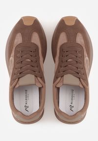Renee - Brązowe Sneakersy z Geometrycznym Wzorem z Boku Mehida. Okazja: na co dzień. Zapięcie: sznurówki. Kolor: brązowy. Materiał: jeans. Wzór: geometria #8