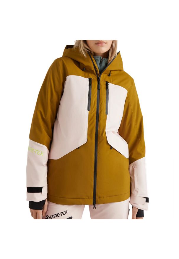 Kurtka narciarska O'Neill damska różowa z izolacją Primaloft®. Kolor: zielony, brązowy, różowy, wielokolorowy. Materiał: poliester. Sezon: zima. Styl: sportowy