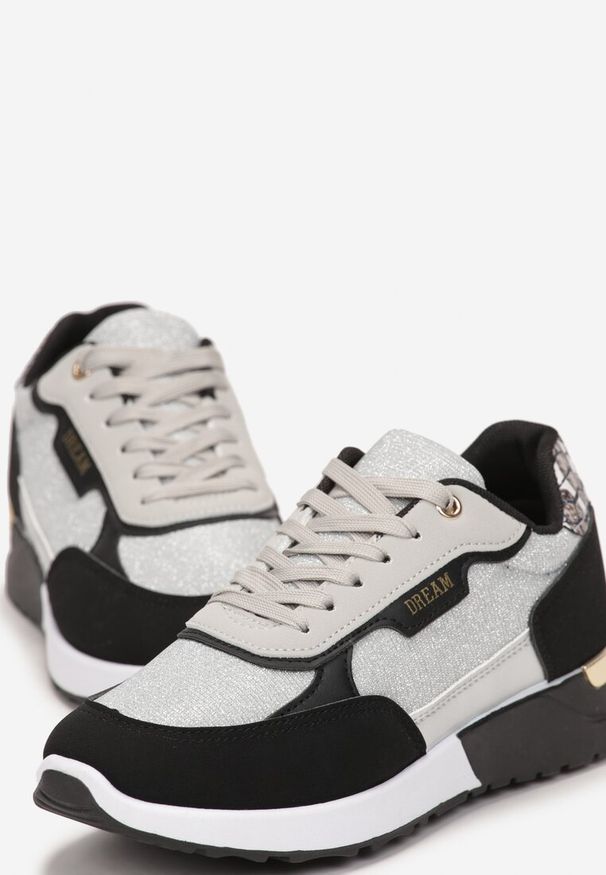 Born2be - Srebrno-Czarne Sneakersy przed Kostkę z Brokatem Balfora. Wysokość cholewki: przed kostkę. Kolor: srebrny