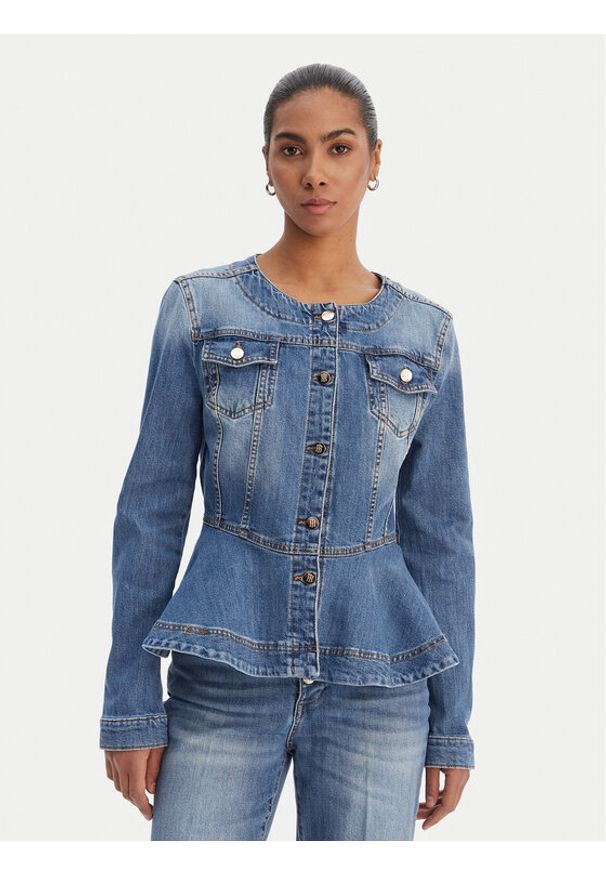 Fracomina Kurtka jeansowa FR26SJ4007D40902 Niebieski Regular Fit. Kolor: niebieski. Materiał: bawełna