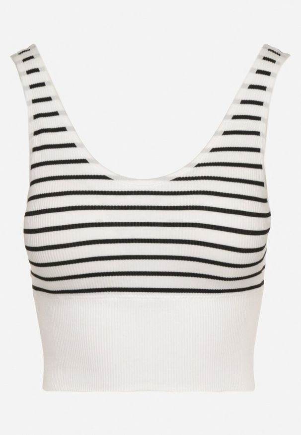 Born2be - Biało-Czarny Tank Top w Paski z Prążkowanej Tkaniny Sesillia. Okazja: na co dzień. Kolor: biały. Materiał: prążkowany, tkanina. Wzór: paski. Styl: casual, elegancki, klasyczny