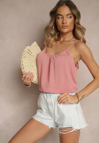 Renee - Różowy Basicowy Top z Bawełną Thireldi. Kolor: różowy. Materiał: bawełna. Sezon: lato #5