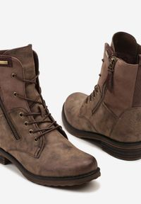 Born2be - Brązowe Botki Workery ze Sznurowaniem i Zapięciem na Suwak Vemida. Okazja: na co dzień. Zapięcie: sznurówki. Kolor: brązowy. Materiał: jeans. Obcas: na obcasie. Styl: klasyczny, casual, elegancki. Wysokość obcasa: niski #5
