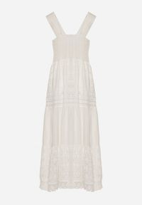 Born2be - Biała Koronkowa Sukienka na Szerokich Ramiączkach z Falbanką Disella. Okazja: na spacer. Kolor: biały. Materiał: koronka. Długość rękawa: na ramiączkach. Styl: elegancki #4