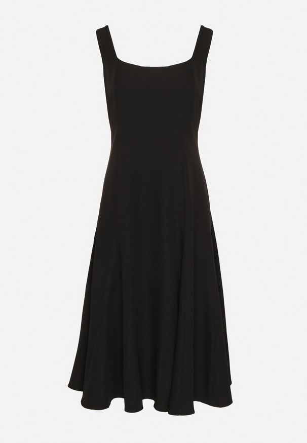 Born2be - Czarna Klasyczna Sukienka o Rozkloszowanym Kroju Delure. Okazja: na imprezę. Typ kołnierza: dekolt kwadratowy. Kolor: czarny. Wzór: aplikacja. Styl: klasyczny